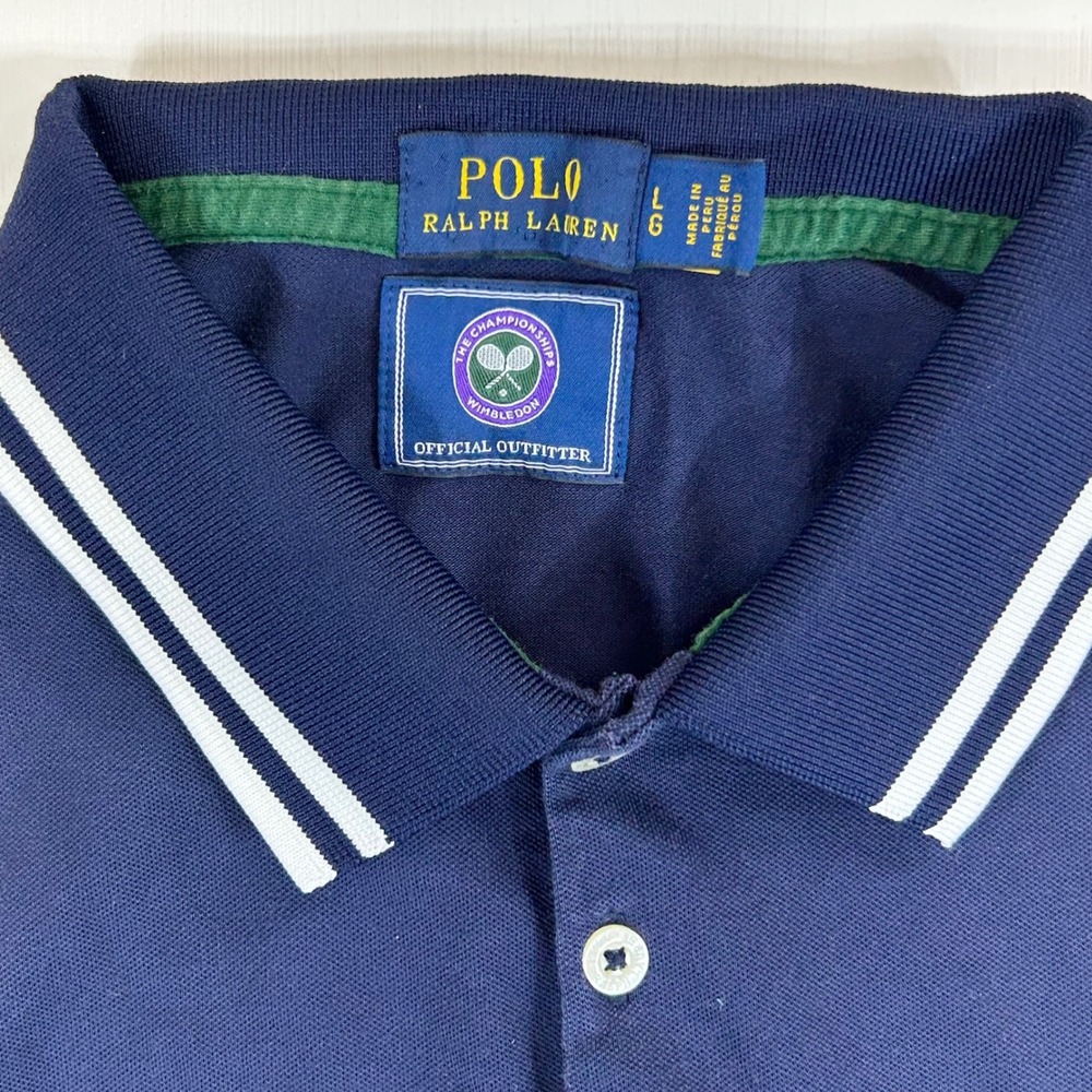 Polo Ralph Lauren Wimbledon Tennis Polo Shirt Navy Blue Womens Large Pony Logo - Picture 3 of 8
